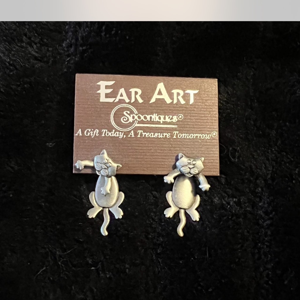 Spoontiques Silver Cat Earrings